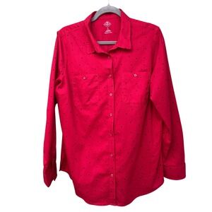 St Johns Bay Womens Red Polka Dot Button Down Shirt Top Size XL